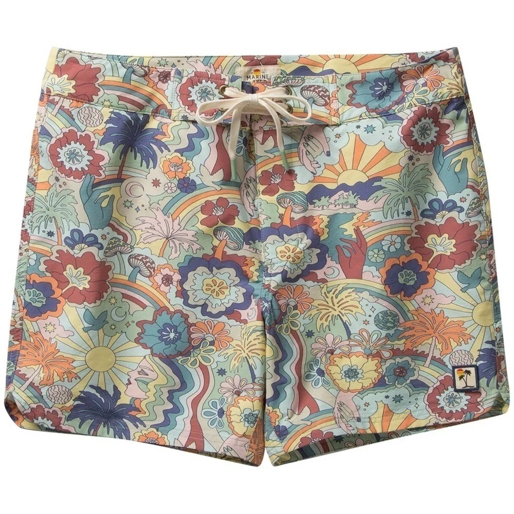 NWT MARINE LAYER Men’s Groovy Vintage Tropical Print 6.5” Inseam Board Shorts 30